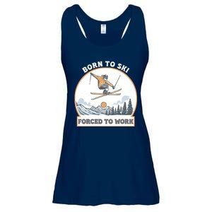 Born To Ski Forced To Work Funny Skier Skiing Winter Sports Ladies Essential Flowy Tank