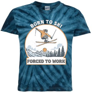 Born To Ski Forced To Work Funny Skier Skiing Winter Sports Kids Tie-Dye T-Shirt