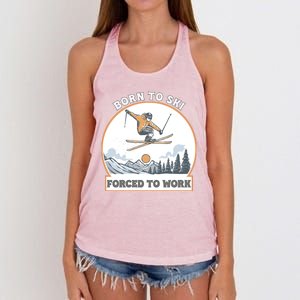 Born To Ski Forced To Work Funny Skier Skiing Winter Sports Women's Knotted Racerback Tank