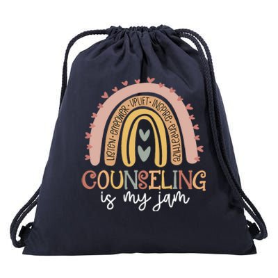 Back to School Counselor Counseling Is My Jam Rainbow Drawstring Bag