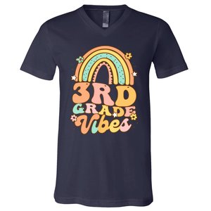 Back To School Third Grade Vibes Student Teacher rainbow V-Neck T-Shirt