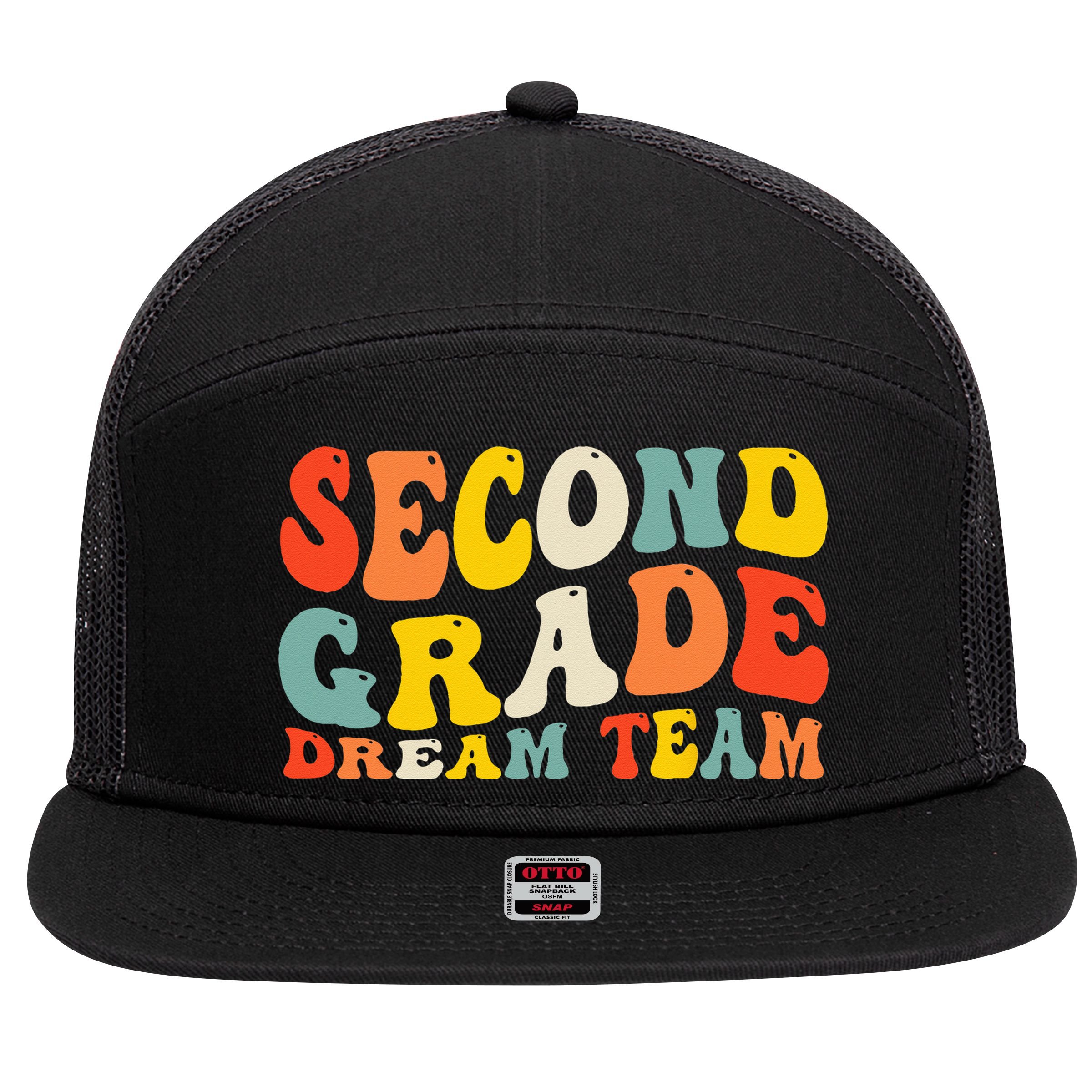 Back To School 2nd Grade Dream Team Teacher Second Grade 7 Panel Mesh Trucker Snapback Hat