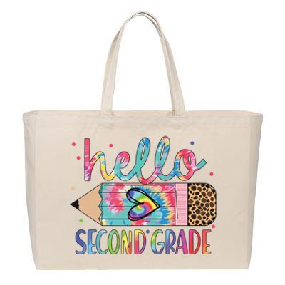 Back To School Hello Second 2nd Grade Leopard Tie Dye Pencil Cotton Canvas Jumbo Tote