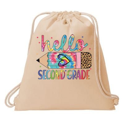 Back To School Hello Second 2nd Grade Leopard Tie Dye Pencil Drawstring Bag