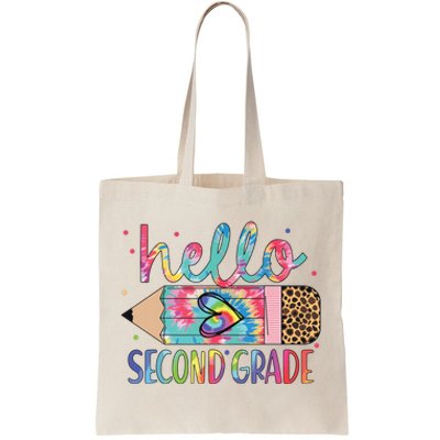 Back To School Hello Second 2nd Grade Leopard Tie Dye Pencil Tote Bag