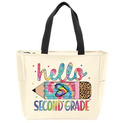 Back To School Hello Second 2nd Grade Leopard Tie Dye Pencil Zip Tote Bag