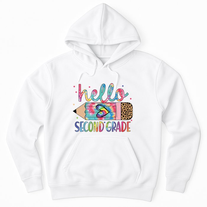 Back To School Hello Second 2nd Grade Leopard Tie Dye Pencil Hoodie