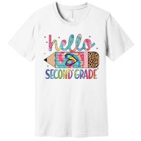 Back To School Hello Second 2nd Grade Leopard Tie Dye Pencil Premium T-Shirt