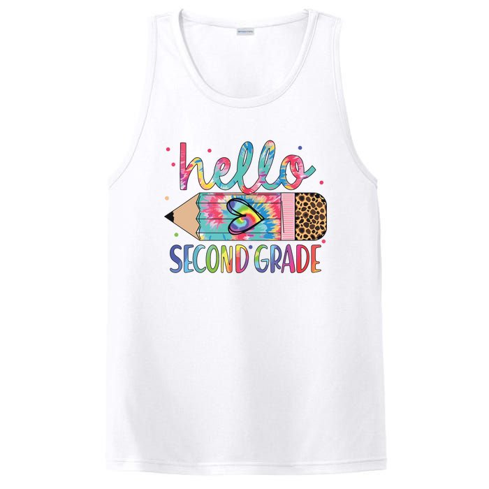 Back To School Hello Second 2nd Grade Leopard Tie Dye Pencil PosiCharge Competitor Tank