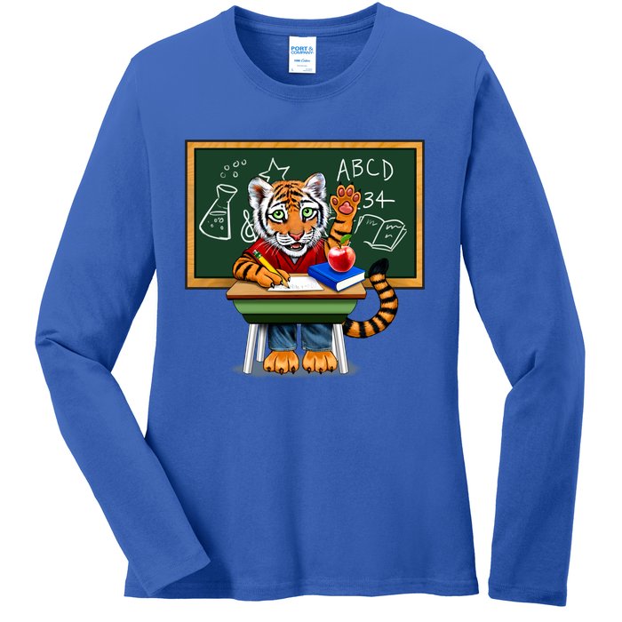 Back To School Tiger Ladies Long Sleeve Shirt