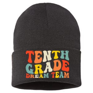 Back To School 10th Grade Dream Team Teacher Tenth Grade Sustainable Knit Beanie