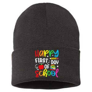 Back To School Happy First Day Of School Teacher Student Sustainable Knit Beanie