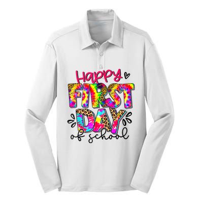 Back To School Teacher Student Happy First Day Of School Silk Touch Performance Long Sleeve Polo