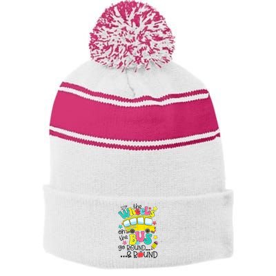 Back To School Funny The WHEELS On The BUS School Bus Driver Stripe Pom Pom Beanie