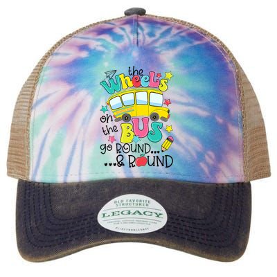 Back To School Funny The WHEELS On The BUS School Bus Driver Legacy Tie Dye Trucker Hat