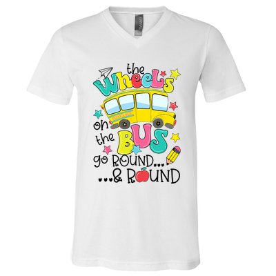 Back To School Funny The WHEELS On The BUS School Bus Driver V-Neck T-Shirt