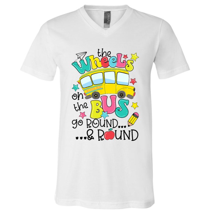 Back To School Funny The WHEELS On The BUS School Bus Driver V-Neck T-Shirt