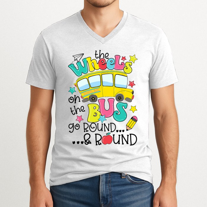 Back To School Funny The WHEELS On The BUS School Bus Driver V-Neck T-Shirt