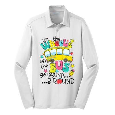 Back To School Funny The WHEELS On The BUS School Bus Driver Silk Touch Performance Long Sleeve Polo