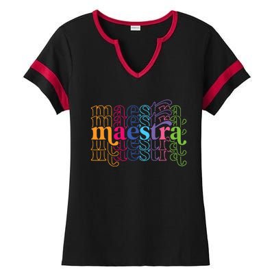 Back To School Maestra Cute Funny Spanish Teacher Ladies Halftime Notch Neck Tee