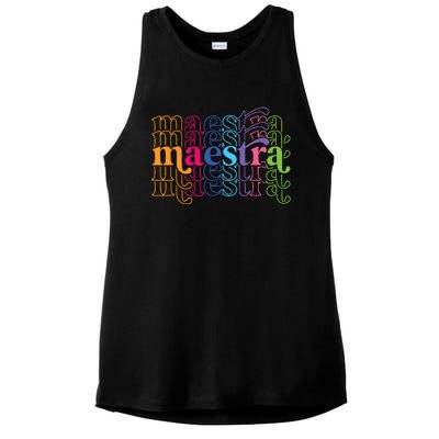 Back To School Maestra Cute Funny Spanish Teacher Ladies PosiCharge Tri-Blend Wicking Tank