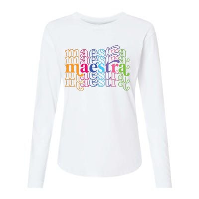 Back To School Maestra Cute Funny Spanish Teacher Womens Cotton Relaxed Long Sleeve T-Shirt