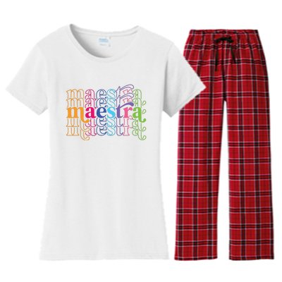 Back To School Maestra Cute Funny Spanish Teacher Women's Flannel Pajama Set