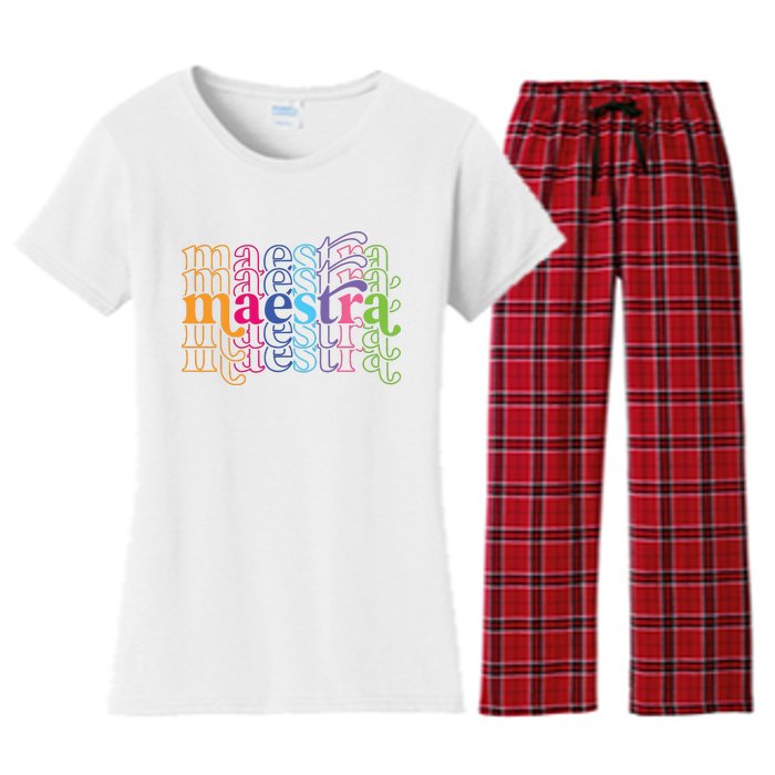 Back To School Maestra Cute Funny Spanish Teacher Women's Flannel Pajama Set