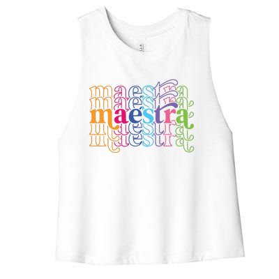 Back To School Maestra Cute Funny Spanish Teacher Women's Racerback Cropped Tank