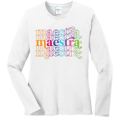 Back To School Maestra Cute Funny Spanish Teacher Ladies Long Sleeve Shirt