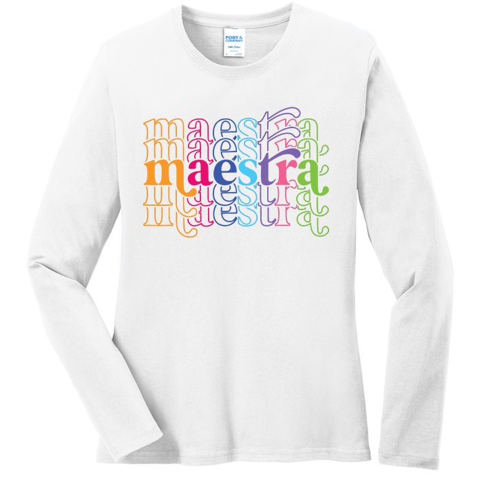 Back To School Maestra Cute Funny Spanish Teacher Ladies Long Sleeve Shirt