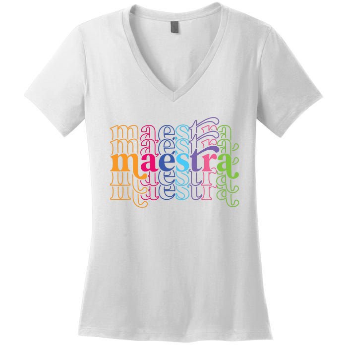 Back To School Maestra Cute Funny Spanish Teacher Women's V-Neck T-Shirt