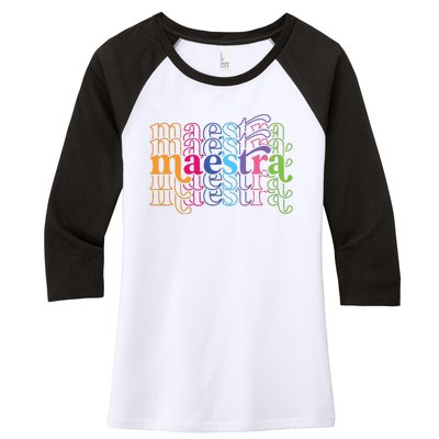 Back To School Maestra Cute Funny Spanish Teacher Women's Tri-Blend 3/4-Sleeve Raglan Shirt