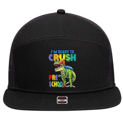 Back To School Dinosaur I Am Ready To Crush Pre School 7 Panel Mesh Trucker Snapback Hat