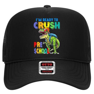 Back To School Dinosaur I Am Ready To Crush Pre School High Crown Mesh Back Trucker Hat