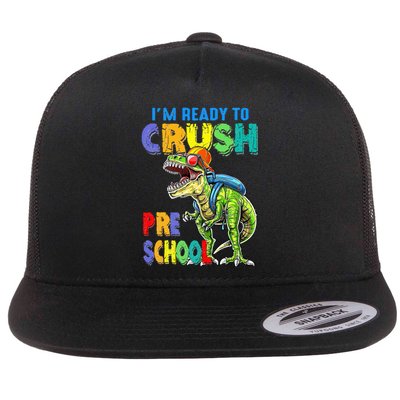 Back To School Dinosaur I Am Ready To Crush Pre School Flat Bill Trucker Hat