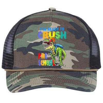 Back To School Dinosaur I Am Ready To Crush Pre School Retro Rope Trucker Hat Cap