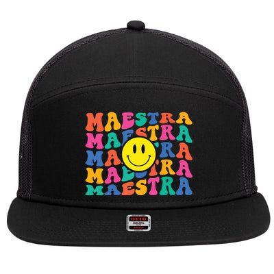 Back To School Maestra Cute Funny Spanish Teacher 7 Panel Mesh Trucker Snapback Hat