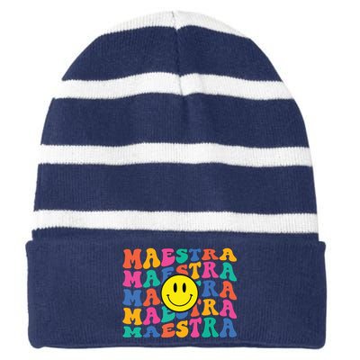 Back To School Maestra Cute Funny Spanish Teacher Striped Beanie with Solid Band