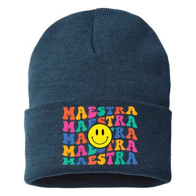 Back To School Maestra Cute Funny Spanish Teacher Sustainable Knit Beanie