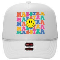 Back To School Maestra Cute Funny Spanish Teacher High Crown Mesh Back Trucker Hat