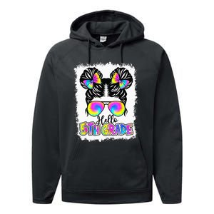 Back To School Hello 5th Grade Cute Messy Bun Tie Dye Performance Fleece Hoodie