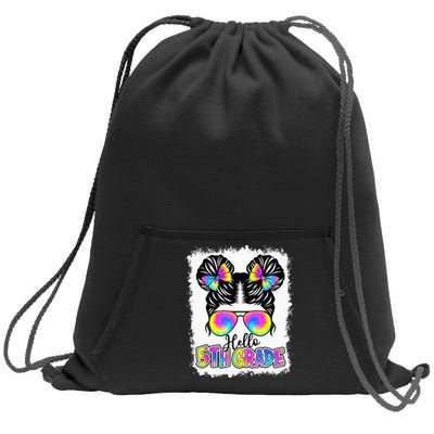 Back To School Hello 5th Grade Cute Messy Bun Tie Dye Sweatshirt Cinch Pack Bag