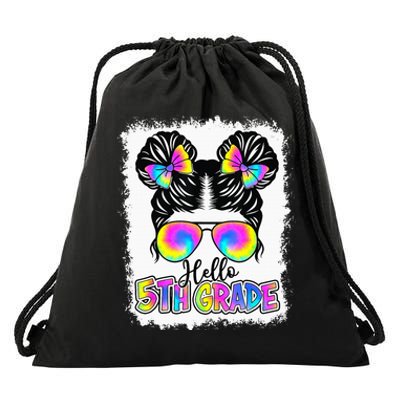 Back To School Hello 5th Grade Cute Messy Bun Tie Dye Drawstring Bag