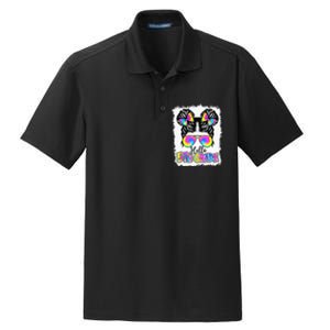 Back To School Hello 5th Grade Cute Messy Bun Tie Dye Dry Zone Grid Polo