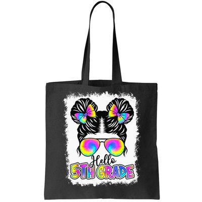 Back To School Hello 5th Grade Cute Messy Bun Tie Dye Tote Bag