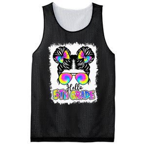 Back To School Hello 5th Grade Cute Messy Bun Tie Dye Mesh Reversible Basketball Jersey Tank