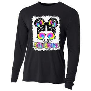 Back To School Hello 5th Grade Cute Messy Bun Tie Dye Cooling Performance Long Sleeve Crew