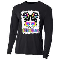 Back To School Hello 5th Grade Cute Messy Bun Tie Dye Cooling Performance Long Sleeve Crew