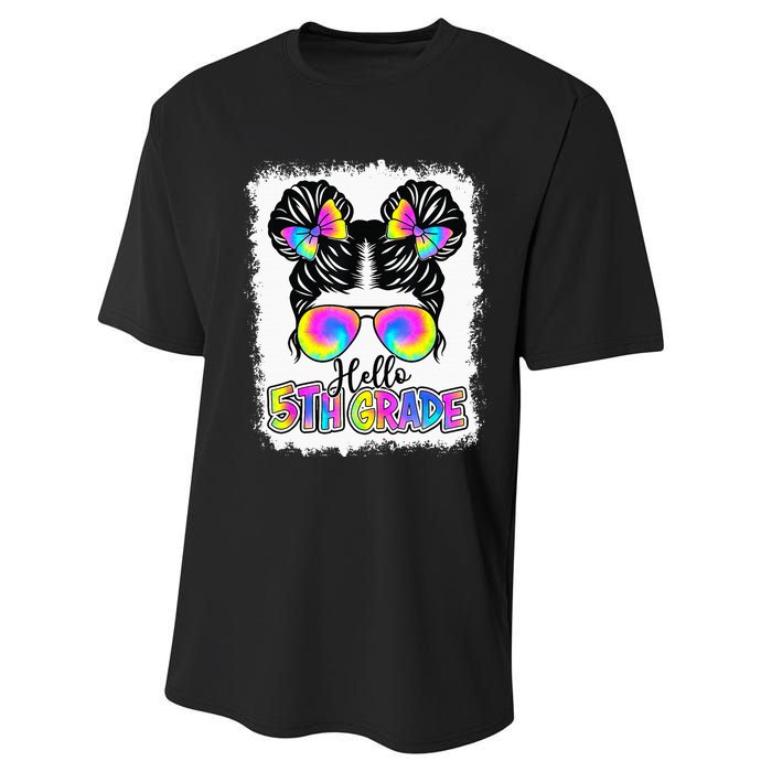 Back To School Hello 5th Grade Cute Messy Bun Tie Dye Performance Sprint T-Shirt